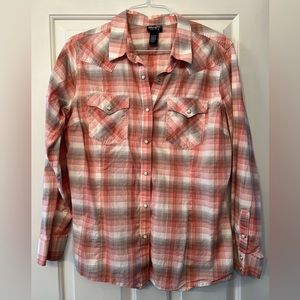 Wrangler Women’s Plaid Print Long Sleeve Western Shirt, Size XL